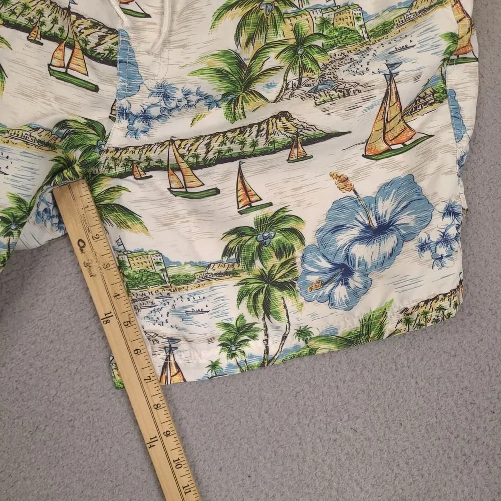 Croft &‎ Barrow Swim Trunks Mens Large White Hawaiian Floral Sailboat Palm Lined